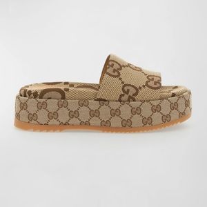 GUCCI : Angelina GG Canvas Flatform Slide Sandals